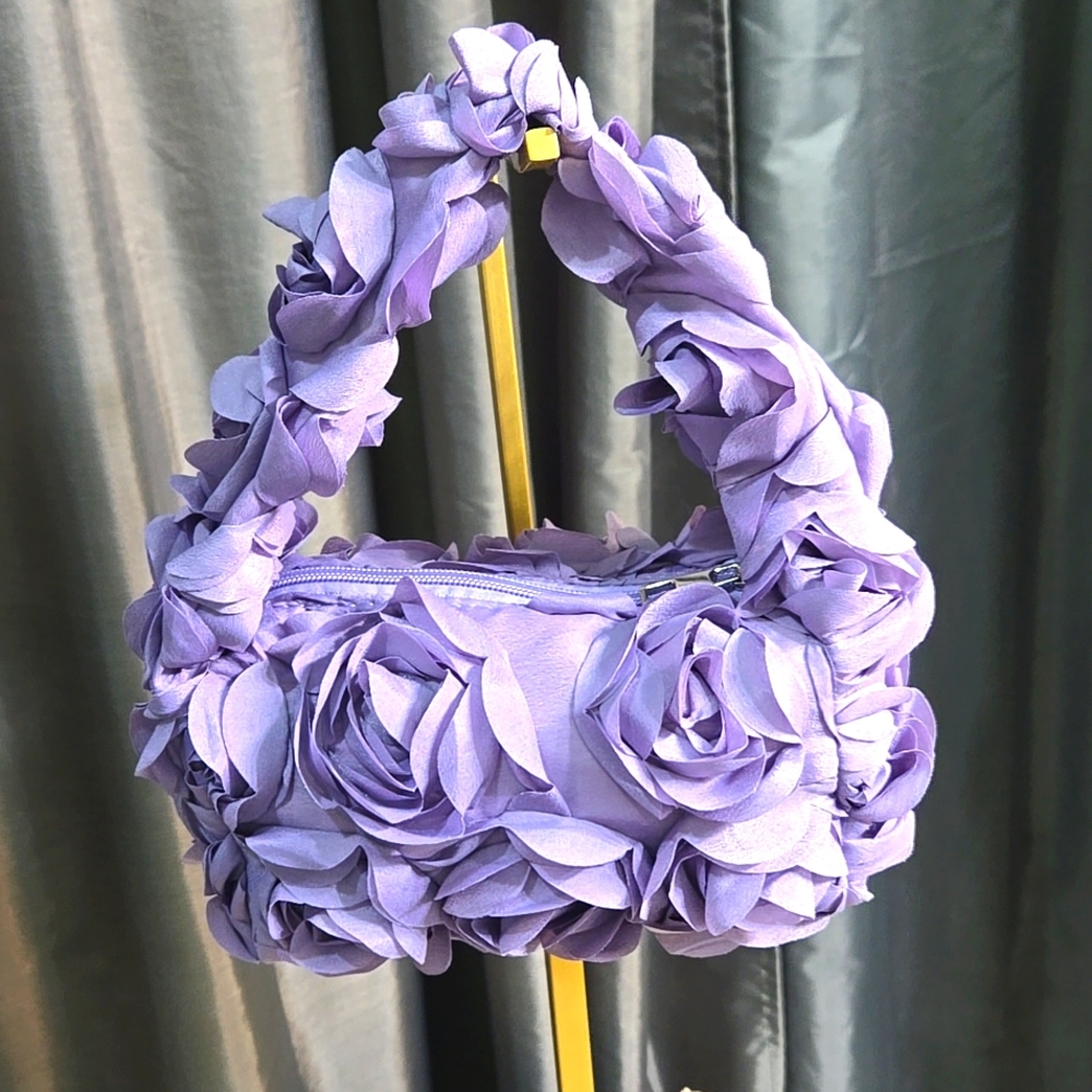 Purple Crescent Shoulder Bag with Floral Design NWOT